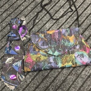 Vintage Colorful Abstract Clutch and DIY Tie Set! Comes with 2 ribbons to attach